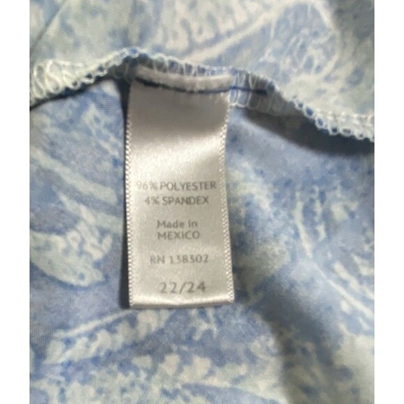 Avenue Top Tunic Plus Size 22/24 Blue White Paisley V-Neck Asymmetrical Hem Knit - Picture 3 of 8